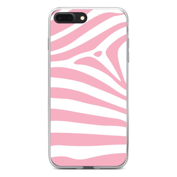 DistinctInk Clear Shockproof Hybrid Case for iPhone 7 PLUS / 8 PLUS (5.5" Screen) - TPU Bumper, Acrylic Back, Tempered Glass Screen Protector - Pink & White Zebra Skin Stripes