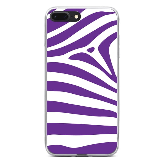 DistinctInk Clear Shockproof Hybrid Case for iPhone 7 PLUS / 8 PLUS (5.5" Screen) - TPU Bumper, Acrylic Back, Tempered Glass Screen Protector - Purple & White Zebra Skin Stripes