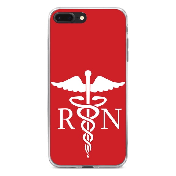 DistinctInk Clear Shockproof Hybrid Case for iPhone 7 PLUS / 8 PLUS (5.5" Screen) - TPU Bumper, Acrylic Back, Tempered Glass Screen Protector - RN Registered Nurse Symbol - Support for Nurses
