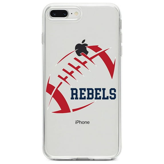 DistinctInk Clear Shockproof Hybrid Case for iPhone 7 PLUS / 8 PLUS (5.5" Screen) - TPU Bumper, Acrylic Back, Tempered Glass Screen Protector - Rebels Football - Red, Navy
