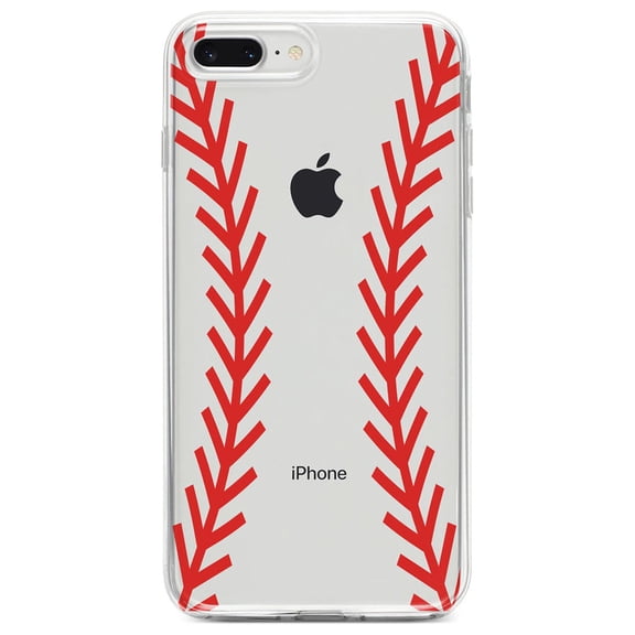DistinctInk Clear Shockproof Hybrid Case for iPhone 7 PLUS / 8 PLUS (5.5" Screen) - TPU Bumper, Acrylic Back, Tempered Glass Screen Protector - Red Baseball Stitching