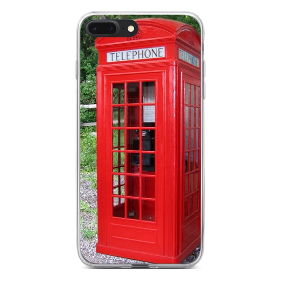DistinctInk Clear Shockproof Hybrid Case for iPhone 7 PLUS / 8 PLUS (5.5" Screen) - TPU Bumper, Acrylic Back, Tempered Glass Screen Protector - Red London Phone Booth
