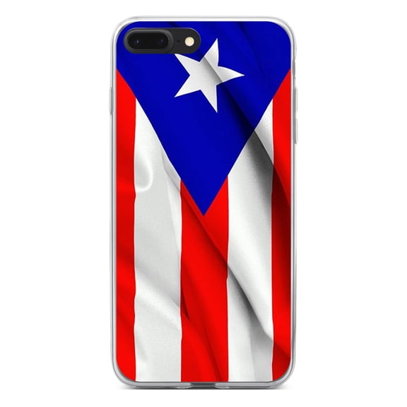 DistinctInk Clear Shockproof Hybrid Case for iPhone 7 PLUS / 8 PLUS (5.5" Screen) - TPU Bumper, Acrylic Back, Tempered Glass Screen Protector - Red White Blue Puerto Rico Flag