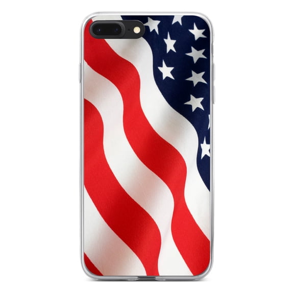DistinctInk Clear Shockproof Hybrid Case for iPhone 7 PLUS / 8 PLUS (5.5" Screen) - TPU Bumper, Acrylic Back, Tempered Glass Screen Protector - Red White Blue United States Flag USA - of America