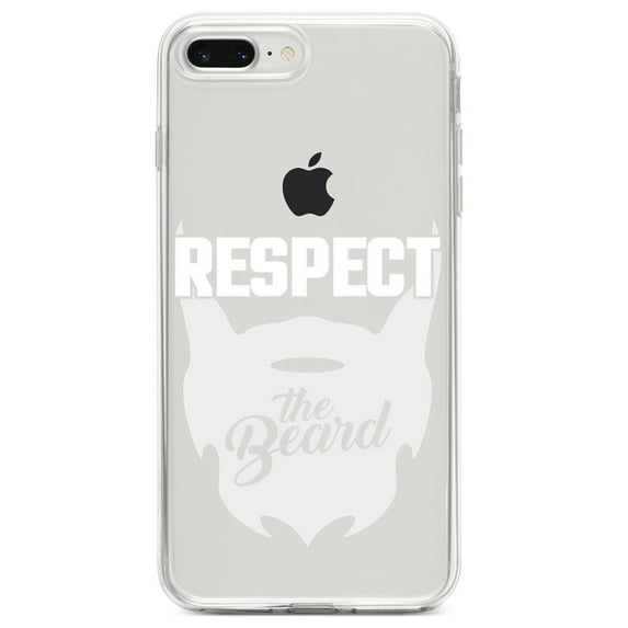 DistinctInk Clear Shockproof Hybrid Case for iPhone 7 PLUS / 8 PLUS (5.5" Screen) TPU Bumper Acrylic Back Tempered Glass Screen Protector - Respect the Beard