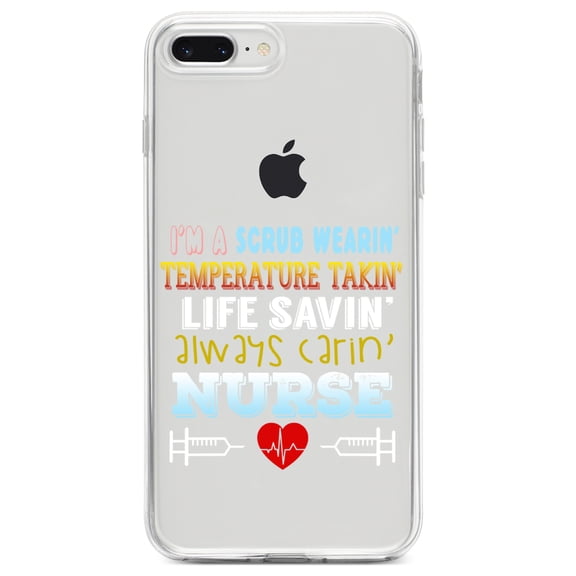 DistinctInk Clear Shockproof Hybrid Case for iPhone 7 PLUS / 8 PLUS (5.5" Screen) TPU Bumper Acrylic Back Tempered Glass Screen Protector - Scrub Wearing Temp Taking Life Saving Nurse
