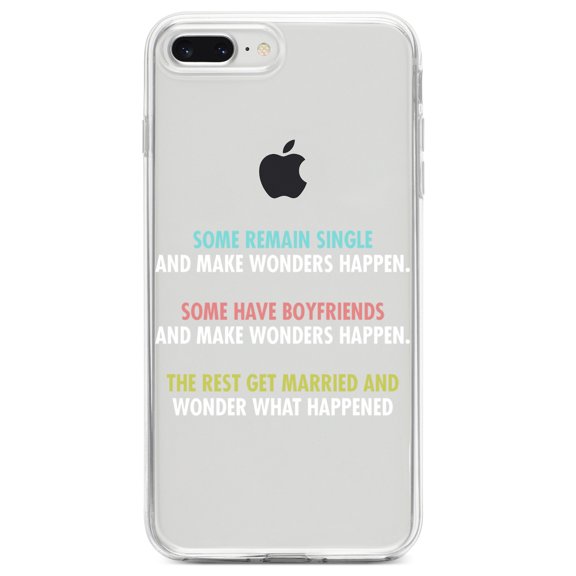 DistinctInk Clear Shockproof Hybrid Case for iPhone 7 PLUS / 8 PLUS (5.5" Screen) TPU Bumper Acrylic Back Tempered Glass Screen Protector - Some Single, Some Boyfriends, Rest Married