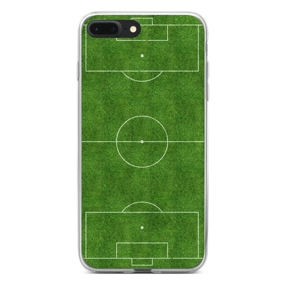 DistinctInk Clear Shockproof Hybrid Case for iPhone 7 PLUS / 8 PLUS (5.5" Screen) - TPU Bumper, Acrylic Back, Tempered Glass Screen Protector - Soccer Field Layout