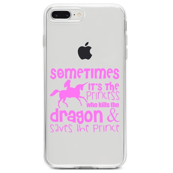 DistinctInk Clear Shockproof Hybrid Case for iPhone 7 PLUS / 8 PLUS (5.5" Screen) TPU Bumper Acrylic Back Tempered Glass Screen Protector - Sometimes It's the Princess Who Kills the Dragon