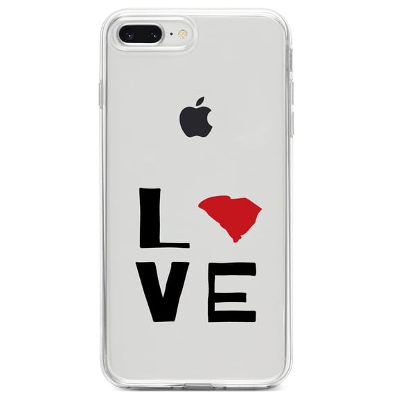 DistinctInk Clear Shockproof Hybrid Case for iPhone 7 PLUS / 8 PLUS (5.5" Screen) TPU Bumper Acrylic Back Tempered Glass Screen Protector - South Carolina - Love Black & Red