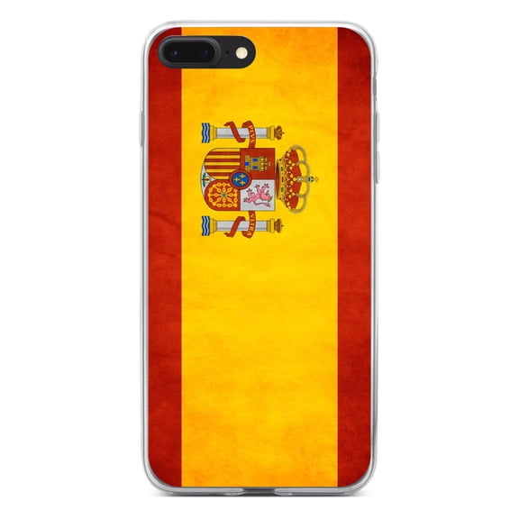 DistinctInk Clear Shockproof Hybrid Case for iPhone 7 PLUS / 8 PLUS (5.5" Screen) - TPU Bumper, Acrylic Back, Tempered Glass Screen Protector - Spain Old Weathered Spanish Flag Red Yellow - Spain
