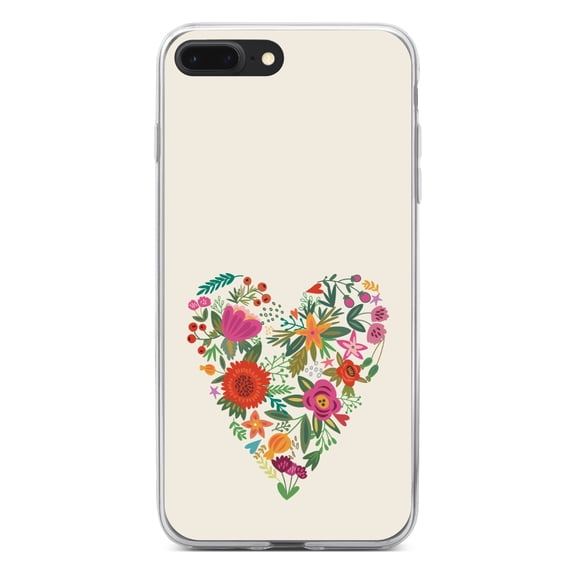 DistinctInk Clear Shockproof Hybrid Case for iPhone 7 PLUS / 8 PLUS (5.5" Screen) - TPU Bumper, Acrylic Back, Tempered Glass Screen Protector - Spring Collection - Floral Heart Green Red