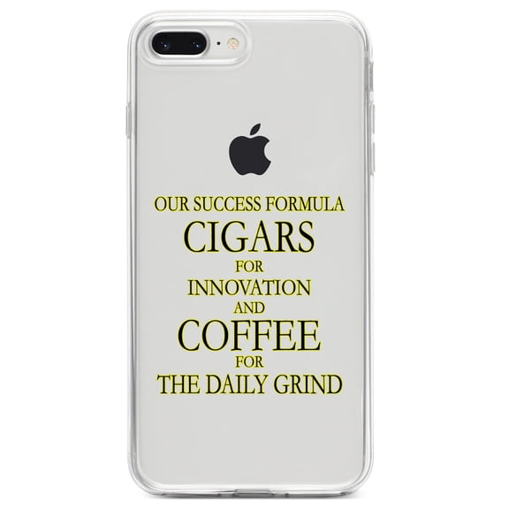 DistinctInk Clear Shockproof Hybrid Case for iPhone 7 PLUS / 8 PLUS (5.5" Screen) TPU Bumper Acrylic Back Tempered Glass Screen Protector - Success Formula - Cigars & Coffee
