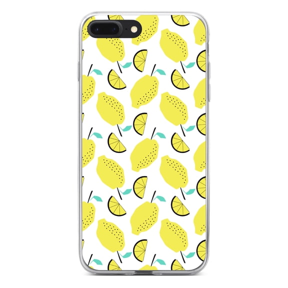 DistinctInk Clear Shockproof Hybrid Case for iPhone 7 PLUS / 8 PLUS (5.5" Screen) - TPU Bumper, Acrylic Back, Tempered Glass Screen Protector - Summer Graphics - Lemon Pattern - Lemonade