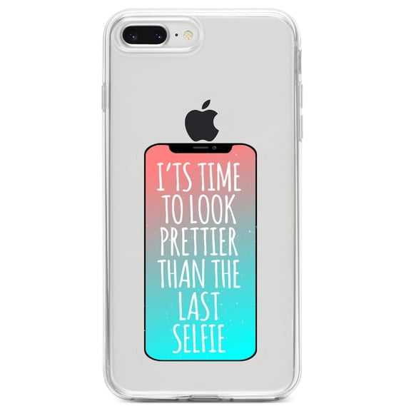DistinctInk Clear Shockproof Hybrid Case for iPhone 7 PLUS / 8 PLUS (5.5" Screen) TPU Bumper Acrylic Back Tempered Glass Screen Protector - Time To Look Prettier Than the Last Selfie