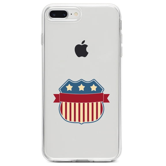 DistinctInk Clear Shockproof Hybrid Case for iPhone 7 PLUS / 8 PLUS (5.5" Screen) TPU Bumper Acrylic Back Tempered Glass Screen Protector - USA Badge Flag Red White & Blue