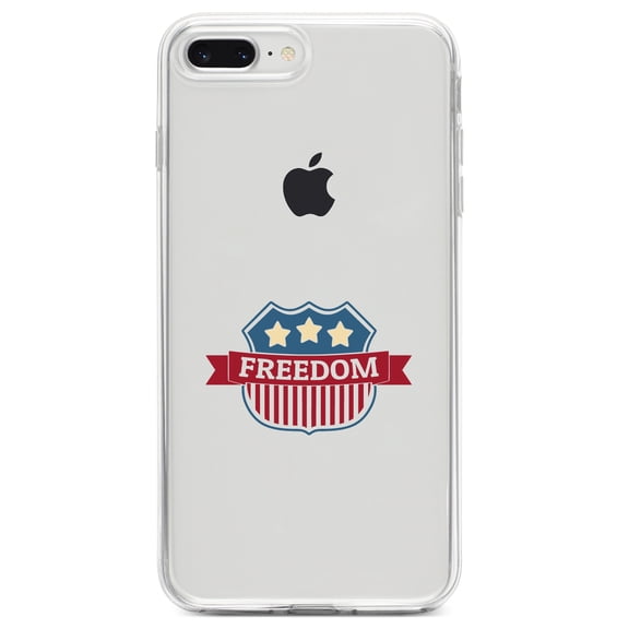 DistinctInk Clear Shockproof Hybrid Case for iPhone 7 PLUS / 8 PLUS (5.5" Screen) TPU Bumper Acrylic Back Tempered Glass Screen Protector - USA Freedom Badge Red White & Blue