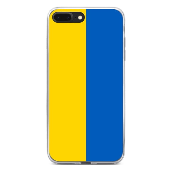 DistinctInk Clear Shockproof Hybrid Case for iPhone 7 PLUS / 8 PLUS (5.5" Screen) - TPU Bumper, Acrylic Back, Tempered Glass Screen Protector - Ukraine Flag