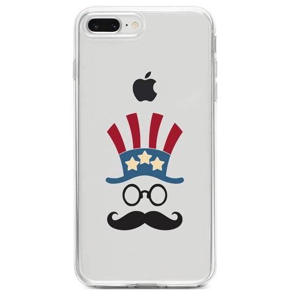 DistinctInk Clear Shockproof Hybrid Case for iPhone 7 PLUS / 8 PLUS (5.5" Screen) TPU Bumper Acrylic Back Tempered Glass Screen Protector - Uncle Sam Cartoon USA Patriotic