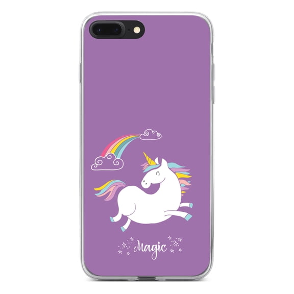 DistinctInk Clear Shockproof Hybrid Case for iPhone 7 PLUS / 8 PLUS (5.5" Screen) - TPU Bumper, Acrylic Back, Tempered Glass Screen Protector - Unicorn - Rainbown - Magic - Purple