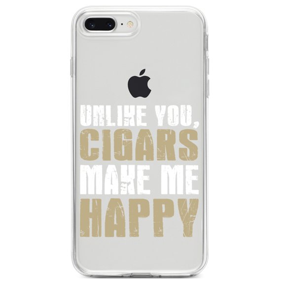 DistinctInk Clear Shockproof Hybrid Case for iPhone 7 PLUS / 8 PLUS (5.5" Screen) TPU Bumper Acrylic Back Tempered Glass Screen Protector - Unlike You, Cigars Make Me Happy