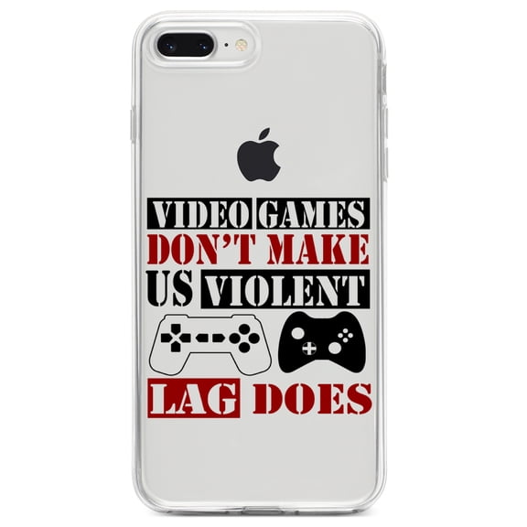 DistinctInk Clear Shockproof Hybrid Case for iPhone 7 PLUS / 8 PLUS (5.5" Screen) TPU Bumper Acrylic Back Tempered Glass Screen Protector - Video Games Don't Make Me Violent Lag Does