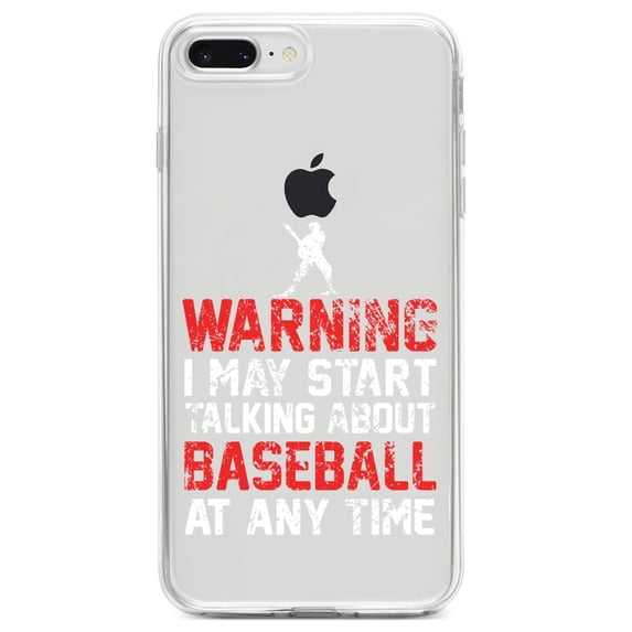 DistinctInk Clear Shockproof Hybrid Case for iPhone 7 PLUS / 8 PLUS (5.5" Screen) TPU Bumper Acrylic Back Tempered Glass Screen Protector - Warning May Start Talking Baseball