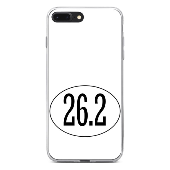 DistinctInk Clear Shockproof Hybrid Case for iPhone 7 PLUS / 8 PLUS (5.5" Screen) - TPU Bumper, Acrylic Back, Tempered Glass Screen Protector - White 26.2 Oval Marathon Run - Love of Running