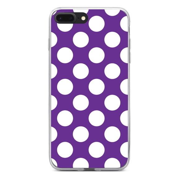 DistinctInk Clear Shockproof Hybrid Case for iPhone 7 PLUS / 8 PLUS (5.5" Screen) - TPU Bumper, Acrylic Back, Tempered Glass Screen Protector - White & Purple Polka Dots