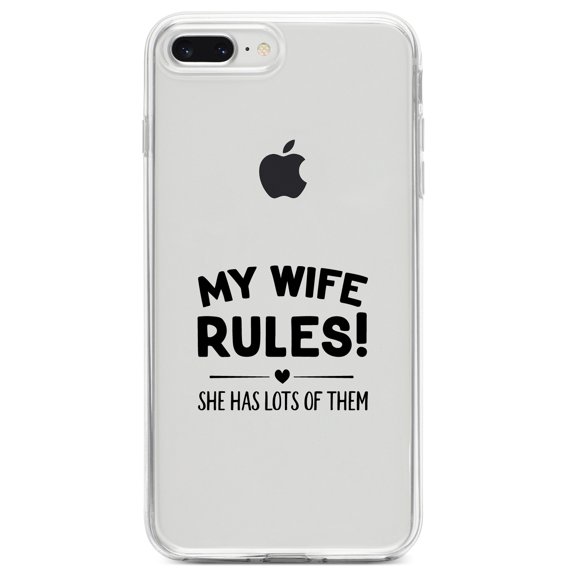 DistinctInk Clear Shockproof Hybrid Case for iPhone 7 PLUS / 8 PLUS (5.5" Screen) TPU Bumper Acrylic Back Tempered Glass Screen Protector - My Wife Rules! She Has Lots of Them