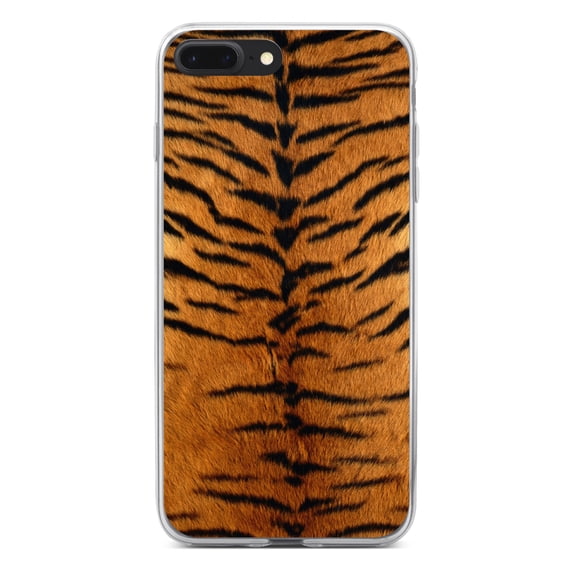 DistinctInk Clear Shockproof Hybrid Case for iPhone 7 PLUS / 8 PLUS (5.5" Screen) - TPU Bumper, Acrylic Back, Tempered Glass Screen Protector - Yellow Black Tiger Fur Skin Print - Animal Print
