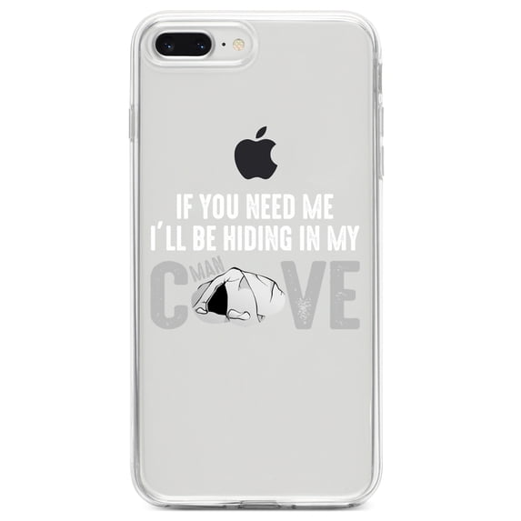 DistinctInk Clear Shockproof Hybrid Case for iPhone 7 PLUS / 8 PLUS (5.5" Screen) TPU Bumper Acrylic Back Tempered Glass Screen Protector - If You Need Me I'll Be Hiding in My Man Cave