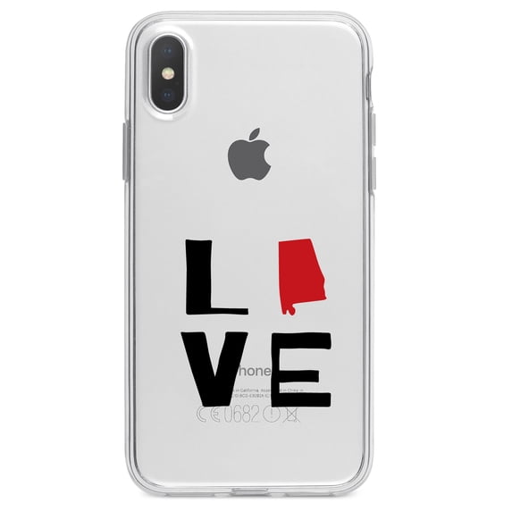 DistinctInk Clear Shockproof Hybrid Case for iPhone X / XS (5.8" Screen) - TPU Bumper Acrylic Back Tempered Glass Screen Protector - Alabama - Love Black & Red