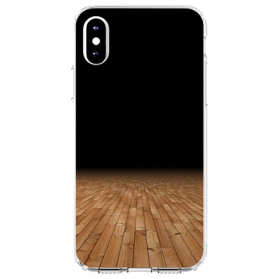 DistinctInk Clear Shockproof Hybrid Case for iPhone X / XS (5.8" Screen) - TPU Bumper, Acrylic Back, Tempered Glass Screen Protector - Basketball Court Floor - Show Your Love of Basketball