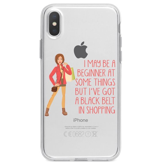 DistinctInk Clear Shockproof Hybrid Case for iPhone X / XS (5.8" Screen) - TPU Bumper Acrylic Back Tempered Glass Screen Protector - Beginner at Some Things Black Belt in Shopping