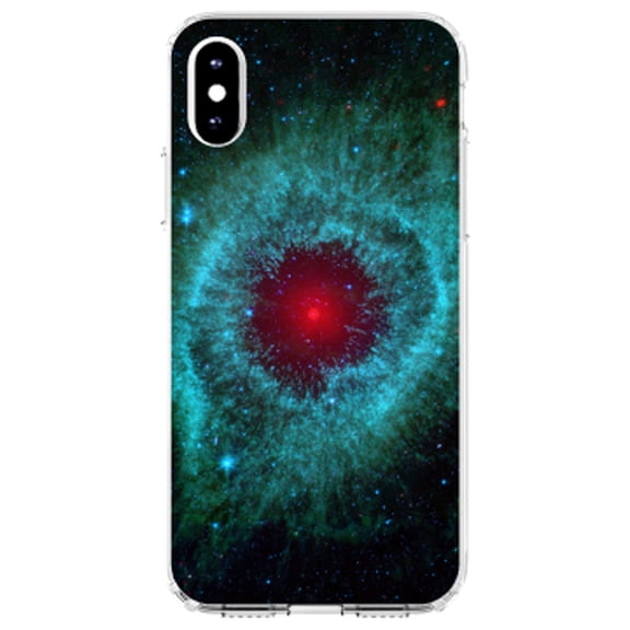 DistinctInk Clear Shockproof Hybrid Case for iPhone X / XS (5.8" Screen) - TPU Bumper, Acrylic Back, Tempered Glass Screen Protector - Blue Teal Black Helix Nebula - Show Your Love of Astronomy