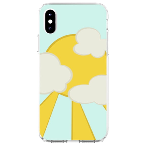 DistinctInk Clear Shockproof Hybrid Case for iPhone X / XS (5.8" Screen) - TPU Bumper, Acrylic Back, Tempered Glass Screen Protector - Blue Yellow Sun Sky Clouds