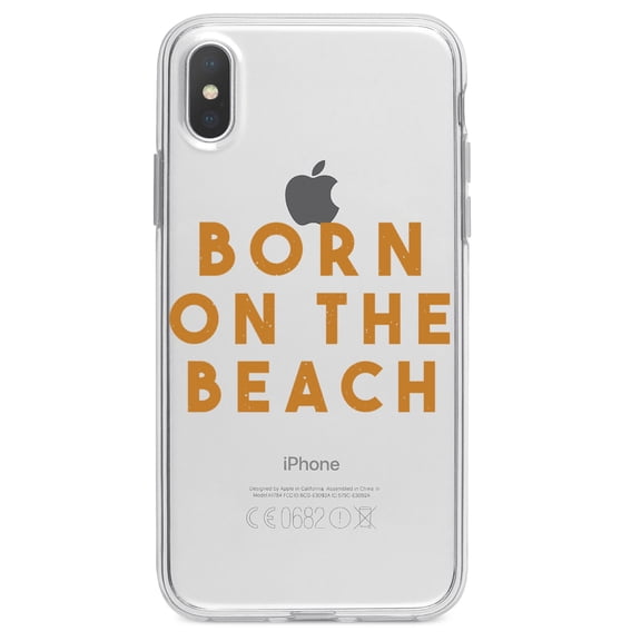 DistinctInk Clear Shockproof Hybrid Case for iPhone X / XS (5.8" Screen) - TPU Bumper Acrylic Back Tempered Glass Screen Protector - Born on the Beach