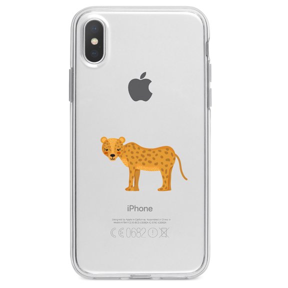 DistinctInk Clear Shockproof Hybrid Case for iPhone X / XS (5.8" Screen) - TPU Bumper Acrylic Back Tempered Glass Screen Protector - Cartoon Cheetah Leopard