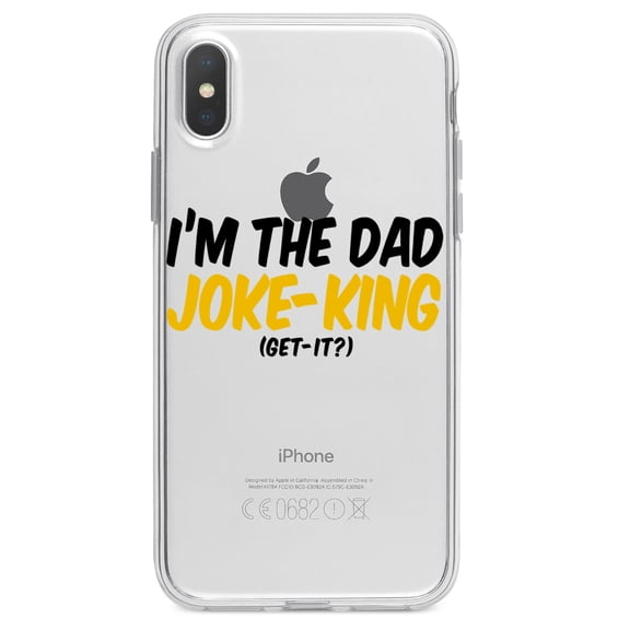 DistinctInk Clear Shockproof Hybrid Case for iPhone X / XS (5.8" Screen) - TPU Bumper Acrylic Back Tempered Glass Screen Protector - I'm the Dad Joke-King (Get-It?)