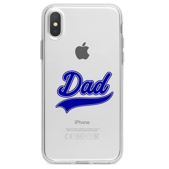 DistinctInk Clear Shockproof Hybrid Case for iPhone X / XS (5.8" Screen) - TPU Bumper Acrylic Back Tempered Glass Screen Protector - Dad Word Graphic Blue