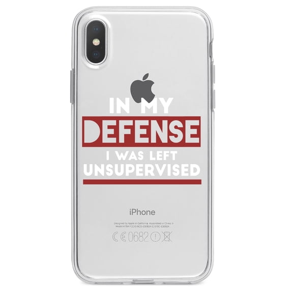 DistinctInk Clear Shockproof Hybrid Case for iPhone X / XS (5.8" Screen) - TPU Bumper Acrylic Back Tempered Glass Screen Protector - In My Defense, I Was Left Unsupervised