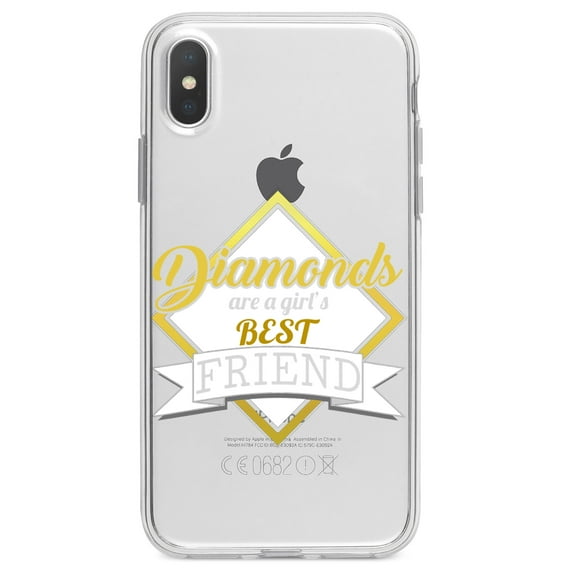 DistinctInk Clear Shockproof Hybrid Case for iPhone X / XS (5.8" Screen) - TPU Bumper Acrylic Back Tempered Glass Screen Protector - Diamonds Are a Girl's Best Friend