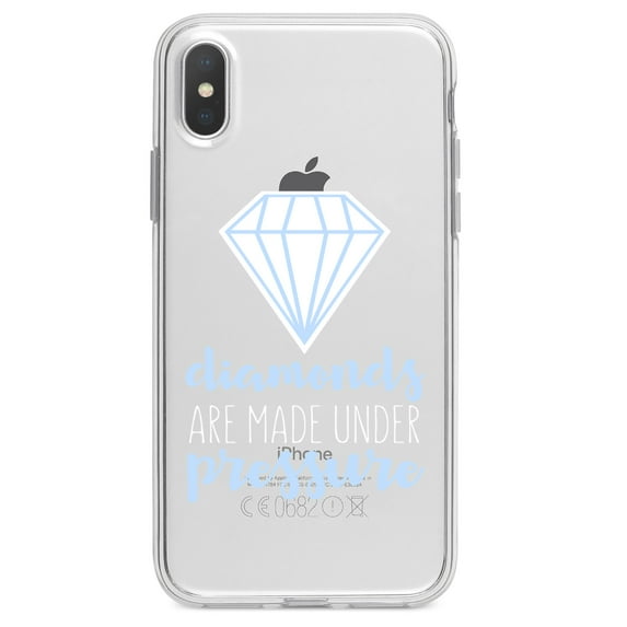 DistinctInk Clear Shockproof Hybrid Case for iPhone X / XS (5.8" Screen) - TPU Bumper Acrylic Back Tempered Glass Screen Protector - Diamonds Are Made Under Pressure
