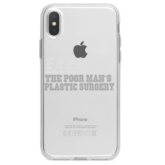 DistinctInk Clear Shockproof Hybrid Case for iPhone X / XS (5.8" Screen) - TPU Bumper Acrylic Back Tempered Glass Screen Protector - Exercise The Poor Man's Plastic Surgery