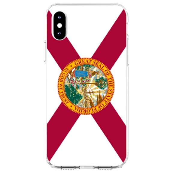 DistinctInk Clear Shockproof Hybrid Case for iPhone X / XS (5.8" Screen) - TPU Bumper, Acrylic Back, Tempered Glass Screen Protector - Florida State Flag - US State Flag