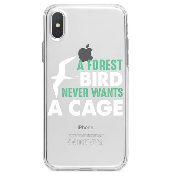 DistinctInk Clear Shockproof Hybrid Case for iPhone X / XS (5.8" Screen) - TPU Bumper Acrylic Back Tempered Glass Screen Protector - A Forest Bird Never Wants a Cage
