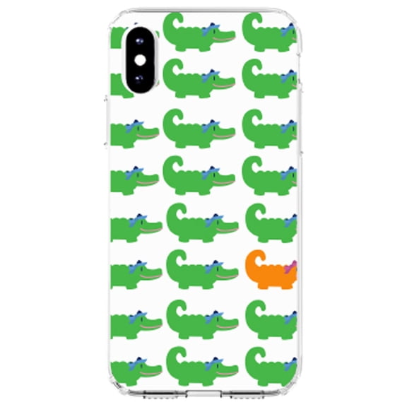 DistinctInk Clear Shockproof Hybrid Case for iPhone X / XS (5.8" Screen) - TPU Bumper, Acrylic Back, Tempered Glass Screen Protector - Green Orange Blue Alligator Gator - Cartoon Alligators