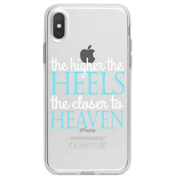 DistinctInk Clear Shockproof Hybrid Case for iPhone X / XS (5.8" Screen) - TPU Bumper Acrylic Back Tempered Glass Screen Protector - The Higher the Heels The Closer to Heaven