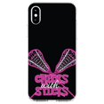 thumbnail image 1 of DistinctInk Clear Shockproof Hybrid Case for iPhone X / XS (5.8" Screen) - TPU Bumper, Acrylic Back, Tempered Glass Screen Protector - Hot Pink Lacrosse - Chicks with Sticks, 1 of 5